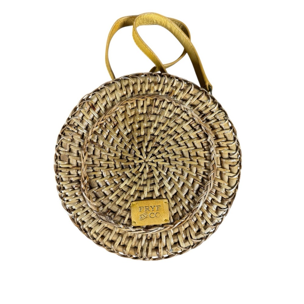 Frye & Co Purse‎ Straw Bag Canteen Style w/ Leather Cross Body Strap